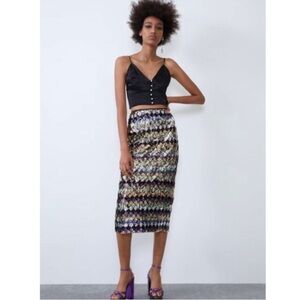 NWT Zara High Waist Midi Sequin Skirt M